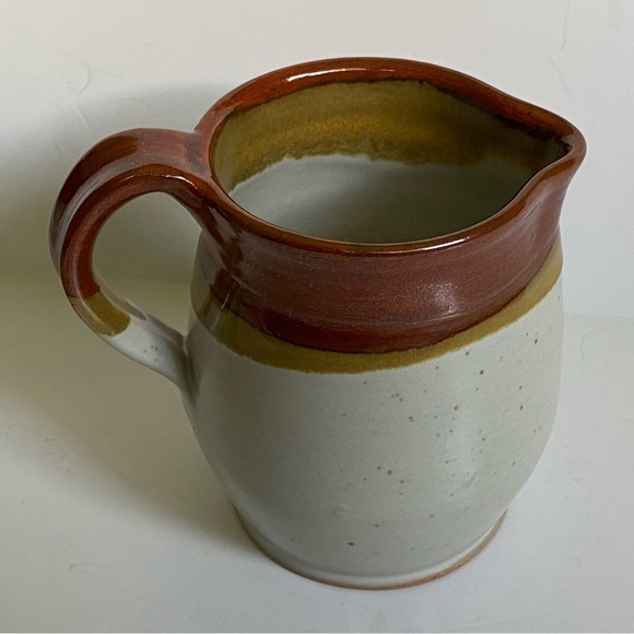 Vintage Brown and Tan Stoneware Crock Farmhouse Creamer Signed 6” Syrup Pitcher - Picture 16 of 16